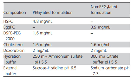 表4 制造过程中使用的含阿霉素的处方